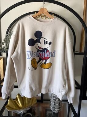 Disneyland Original Mickey Mouse Crewneck Sweatshirt Adult XL Cream Disney Parks